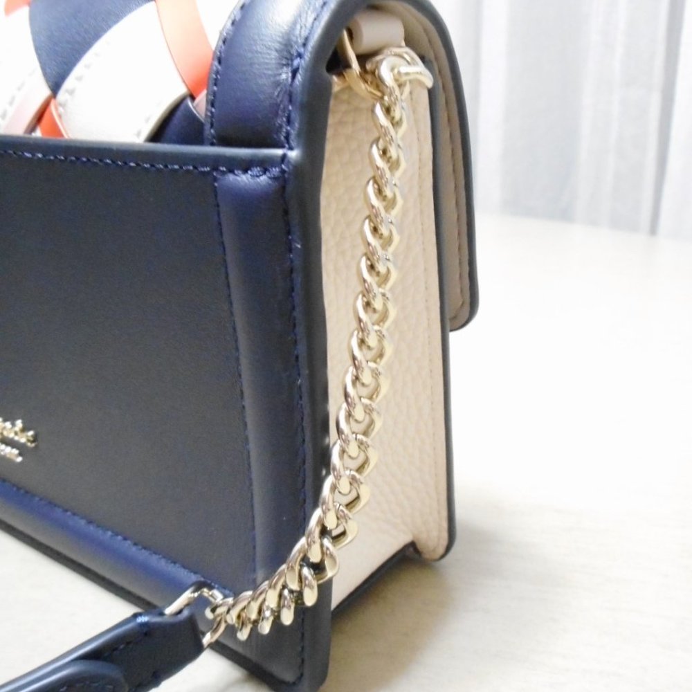 Kate Spade Knott Woven Flap Crossbody in Blue with Silver Chain - Picture 3 of 5